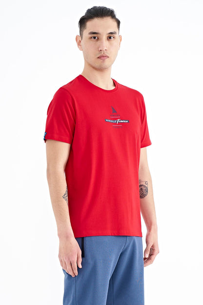 Red Printed O Collar Standard Fit Men's T-shirt - 88212