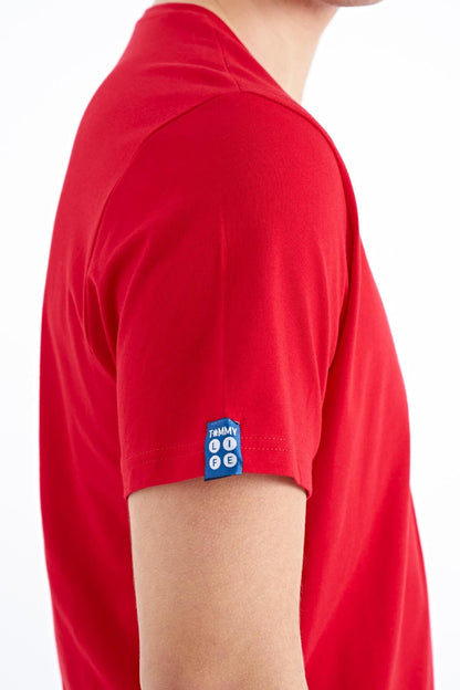Red Printed O Collar Standard Fit Men's T-shirt - 88212