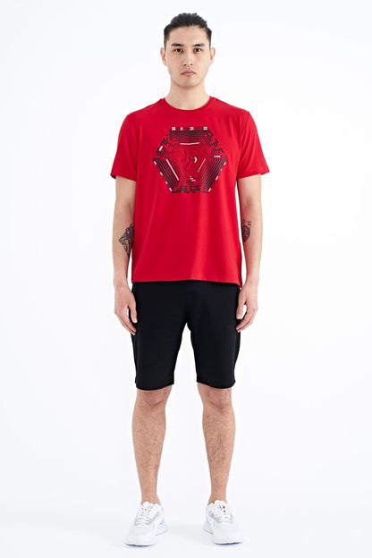 Red Pattern Printed Standard Fit Men's T-Shirt - 88231
