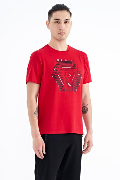 Red Pattern Printed Standard Fit Men's T-Shirt - 88231