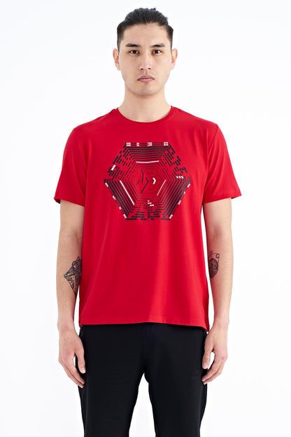 Red Pattern Printed Standard Fit Men's T-Shirt - 88231