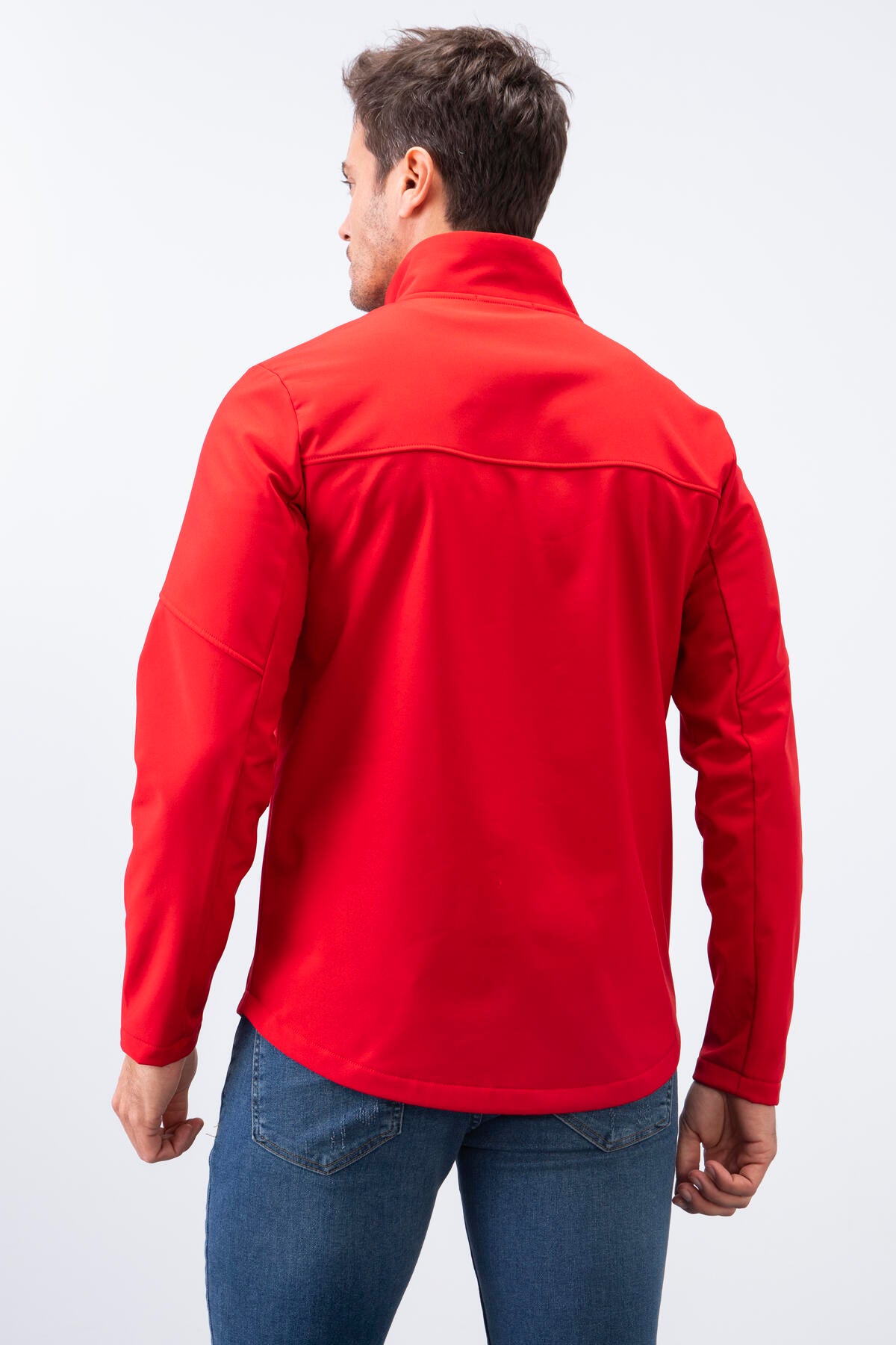 Red Zippered Stand-Up Collar Water and Windproof Softshell Men's Jacket - 88050
