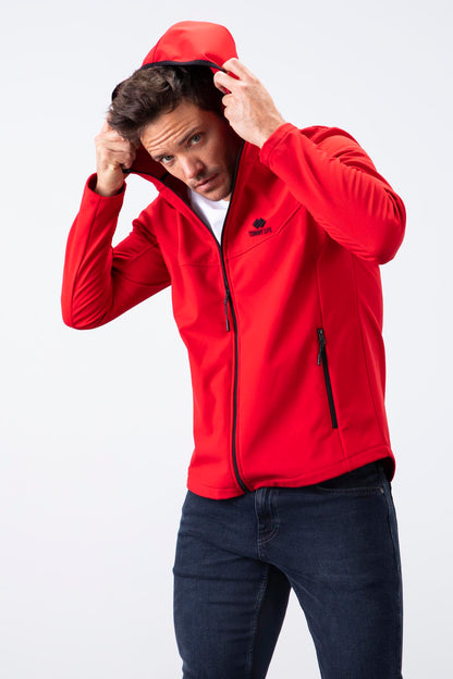 Red Zippered Hooded Water and Windproof Softshell Men's Jacket - 88051