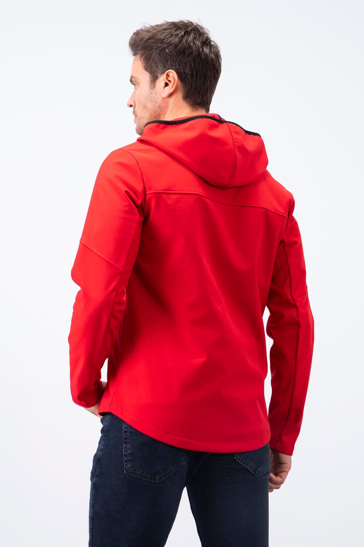 Red Zippered Hooded Water and Windproof Softshell Men's Jacket - 88051