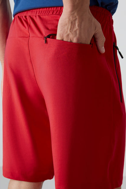 Red Hidden Zipper Back Pocket Laced Standard Fit Men's Shorts - 81136