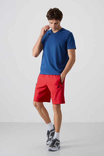 Red Hidden Zipper Back Pocket Laced Standard Fit Men's Shorts - 81136
