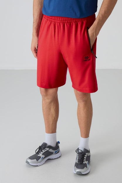 Red Hidden Zipper Back Pocket Laced Standard Fit Men's Shorts - 81136