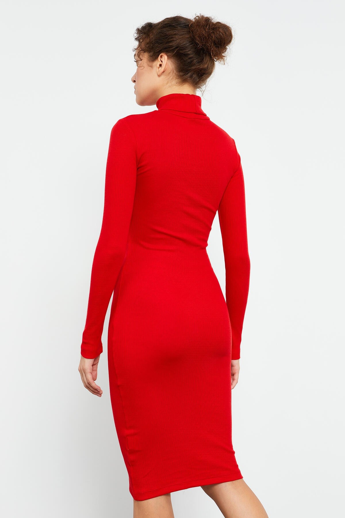 Red Knitted Fitted Sailor Collar Women's Dress - 97117