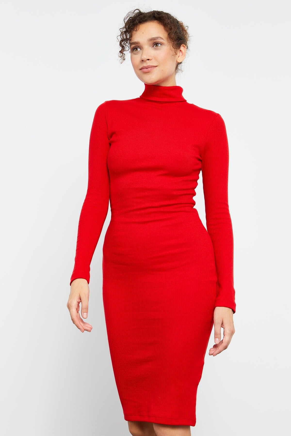 Red Knitted Fitted Sailor Collar Women's Dress - 97117