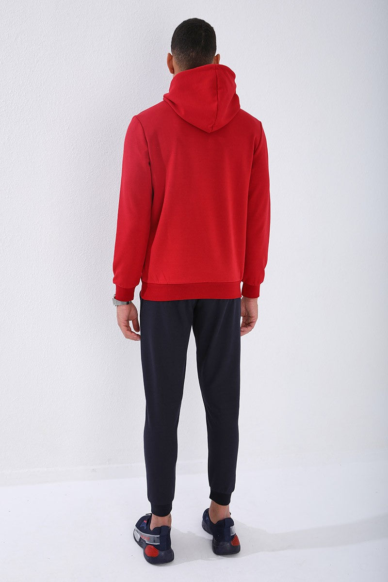Red Camouflage Pattern Printed Standard Fit Hooded Men's Sweatshirt - 87884