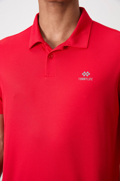 Red Logo Printed Standard Fit Polo Collar Active Sport Men's T-Shirt - 88252