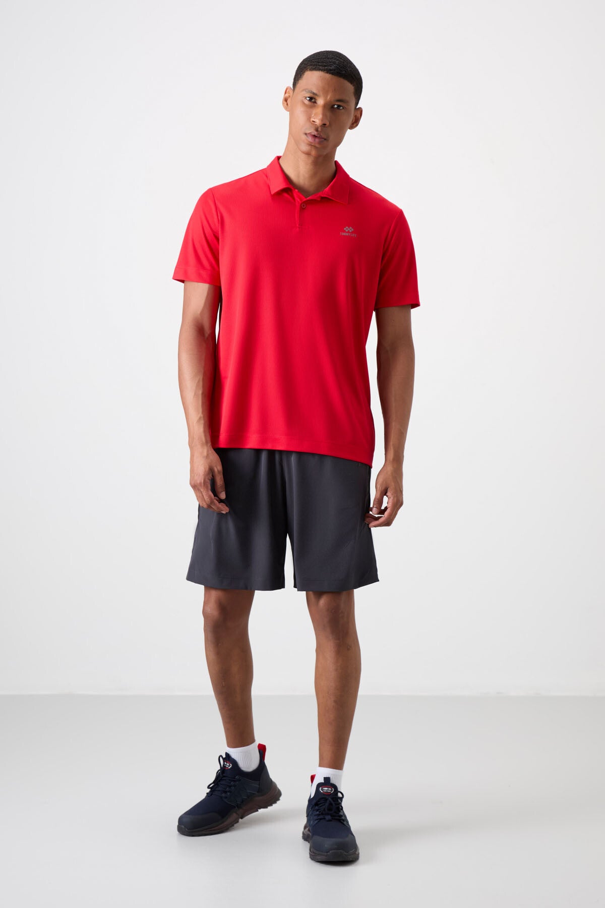 Red Logo Printed Standard Fit Polo Collar Active Sport Men's T-Shirt - 88252
