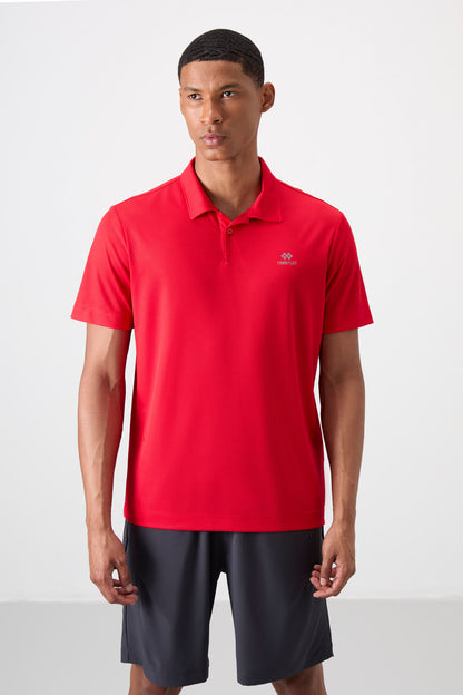 Red Logo Printed Standard Fit Polo Collar Active Sport Men's T-Shirt - 88252