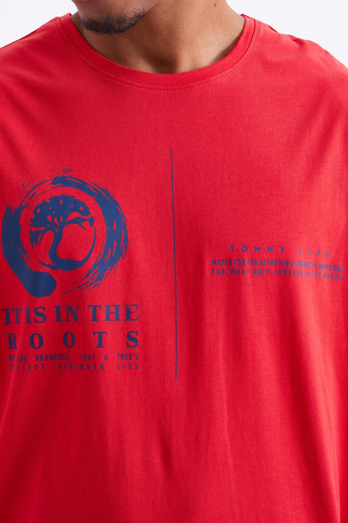 Red Minimal Print O Collar Men's Oversize T-Shirt - 88096