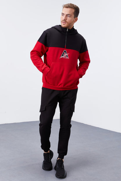 Red Men's Half-Zip Standard Fit Hooded Sweatshirt - 88033