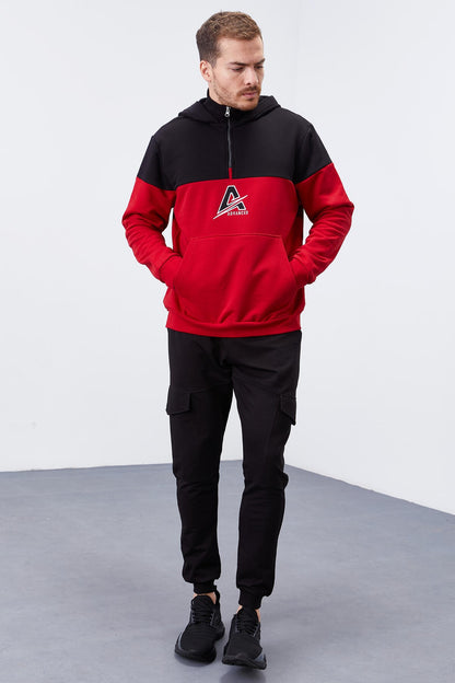Red Men's Half-Zip Standard Fit Hooded Sweatshirt - 88033