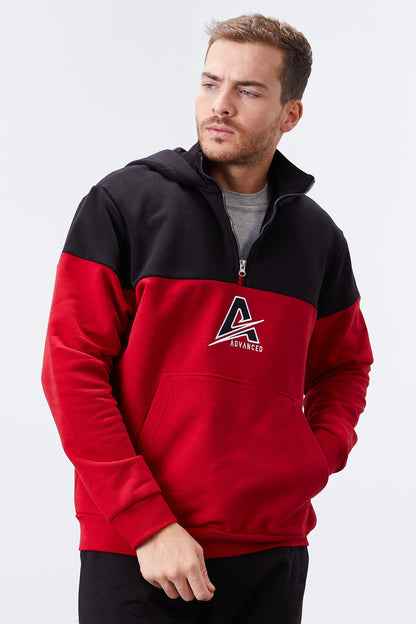 Red Men's Half-Zip Standard Fit Hooded Sweatshirt - 88033