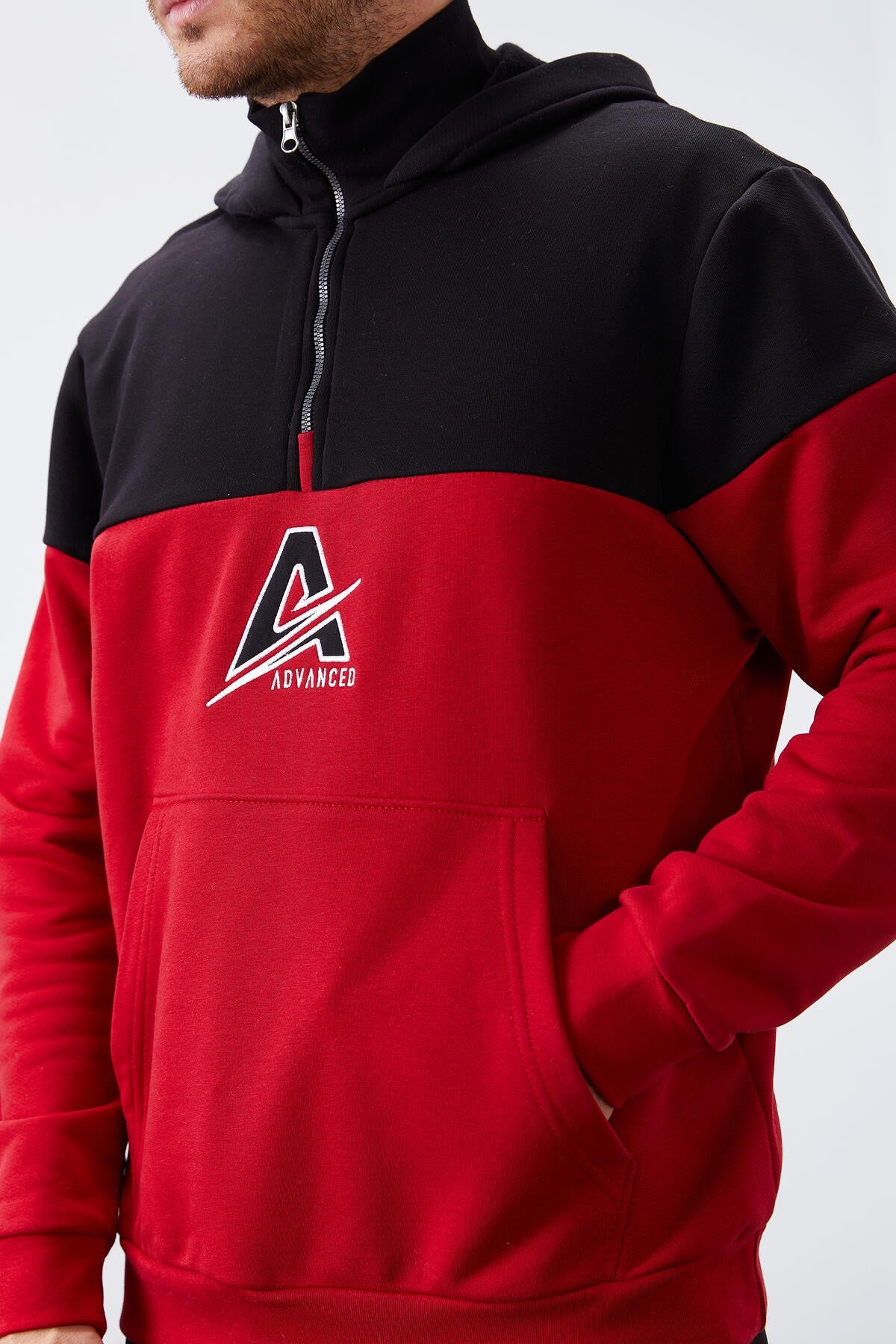 Red Men's Half-Zip Standard Fit Hooded Sweatshirt - 88033