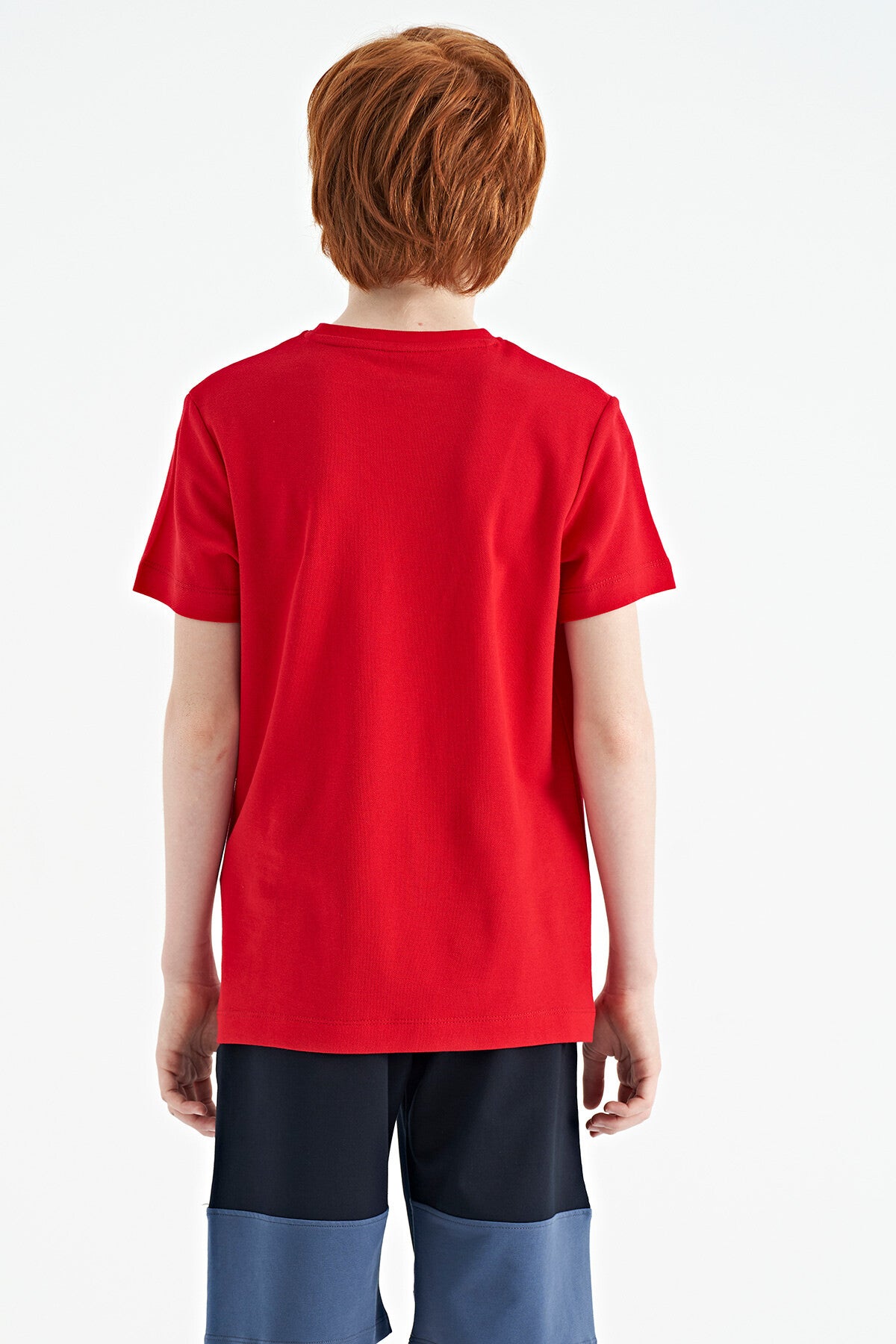 Red Embroidered Detailed O Collar Standard Fit Boys' T-Shirt - 11115
