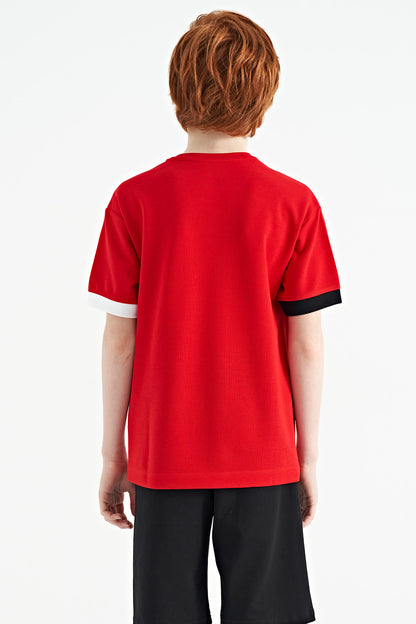 Red O Collar Oversize Pocket Detailed Boys T-Shirt - 11152