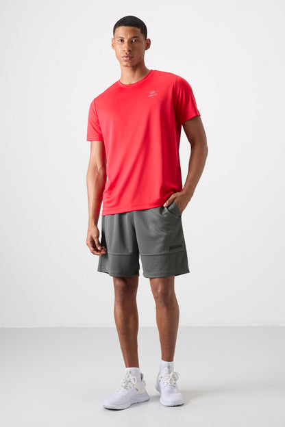 Red O Collar Standard Fit Logo Pattern Active Sport Men's T-Shirt - 88255