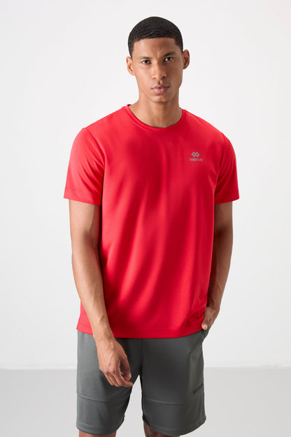 Red O Collar Standard Fit Logo Pattern Active Sport Men's T-Shirt - 88255