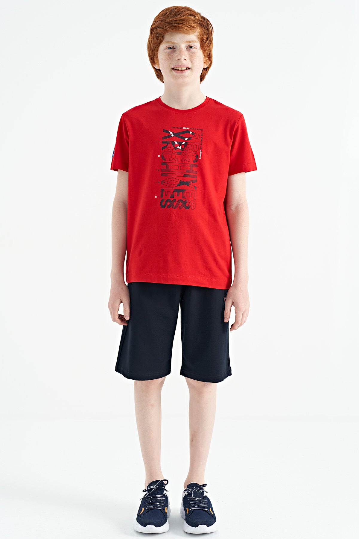 Red Pre-Print Detailed O Collar Standard Fit Boys T-Shirt - 11099
