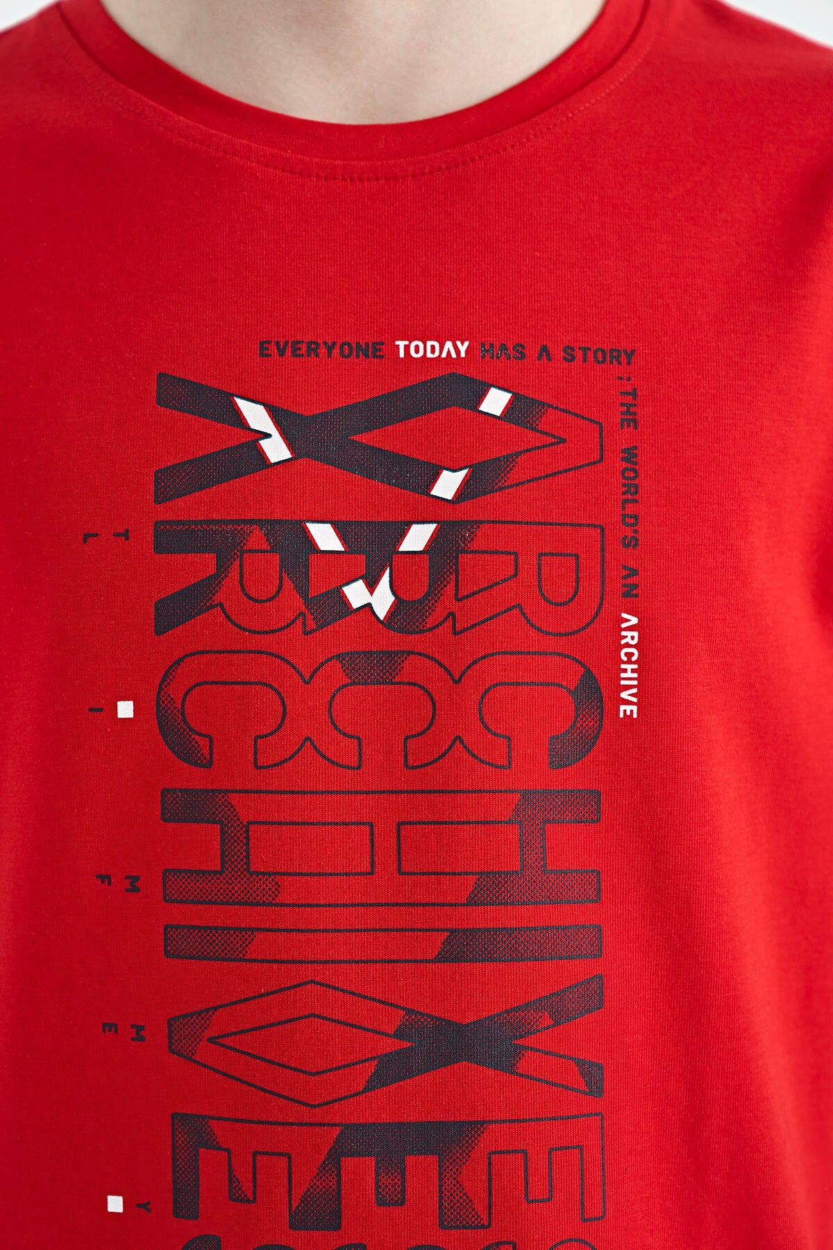 Red Pre-Print Detailed O Collar Standard Fit Boys T-Shirt - 11099