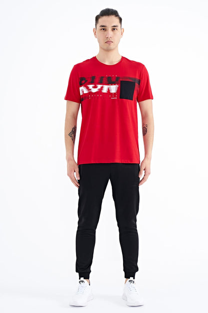 Red Front Pocket Detailed Printed Standard Fit Men's T-shirt - 88200