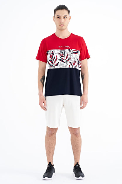 Red Color Gradient Print Detailed O Collar Standard Fit Men's T-Shirt - 88177