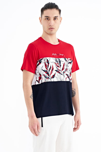 Red Color Gradient Print Detailed O Collar Standard Fit Men's T-Shirt - 88177