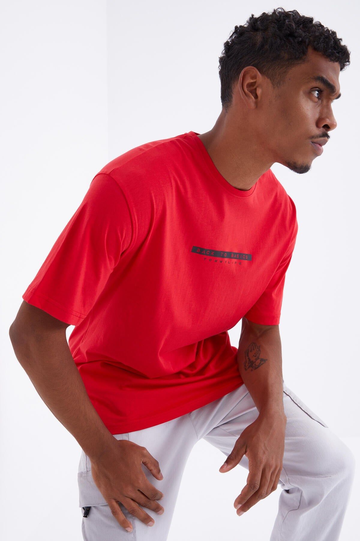 Red Back Print O Collar Men's Oversize T-Shirt - 88100