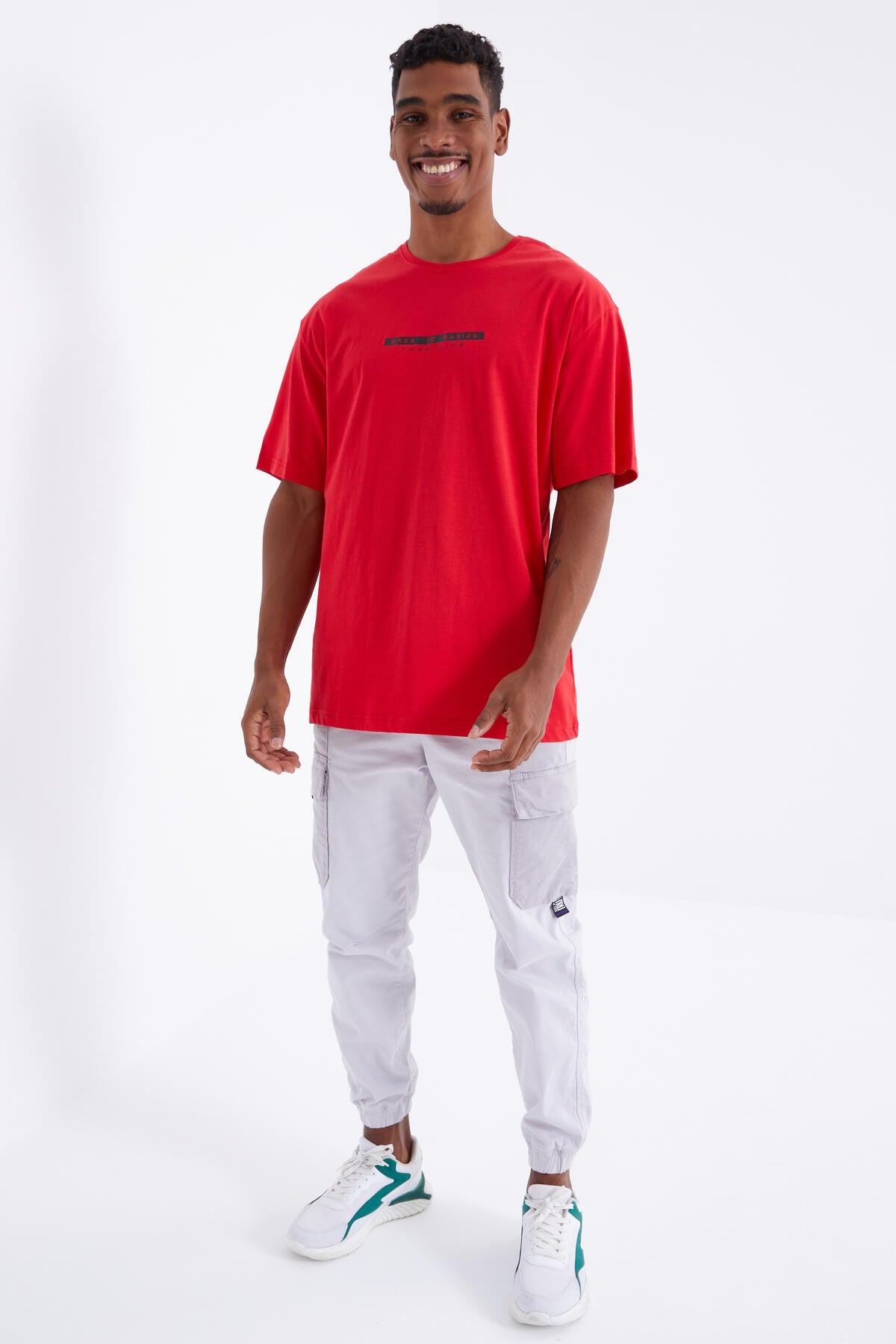 Red Back Print O Collar Men's Oversize T-Shirt - 88100