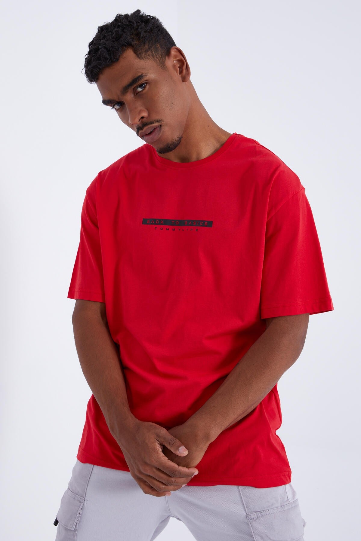 Red Back Print O Collar Men's Oversize T-Shirt - 88100