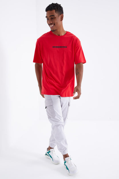 Red Back Print O Collar Men's Oversize T-Shirt - 88100