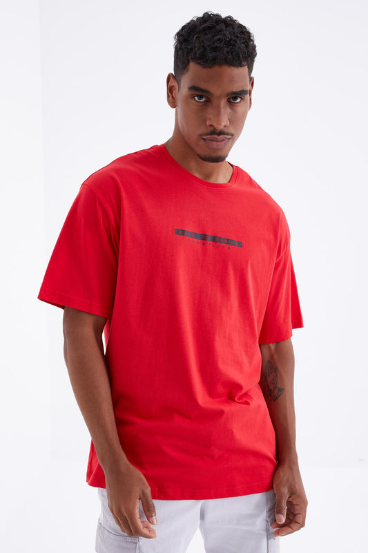 Red Back Print O Collar Men's Oversize T-Shirt - 88100