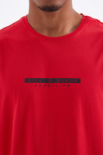 Red Back Print O Collar Men's Oversize T-Shirt - 88100