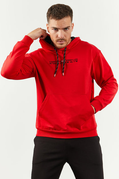 Red and black hooded kangaroo pocket rubber sleeve oversized tracksuit- 85117