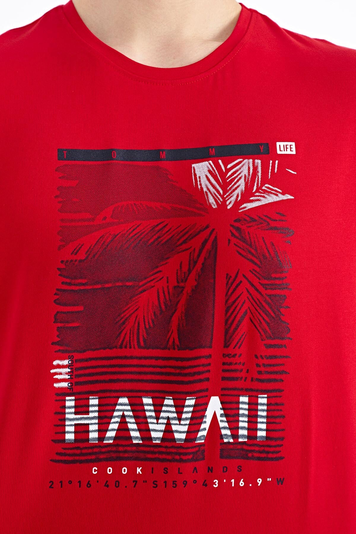 Red Slogan Printed O Collar Standard Cut Men's T-shirt - 88190