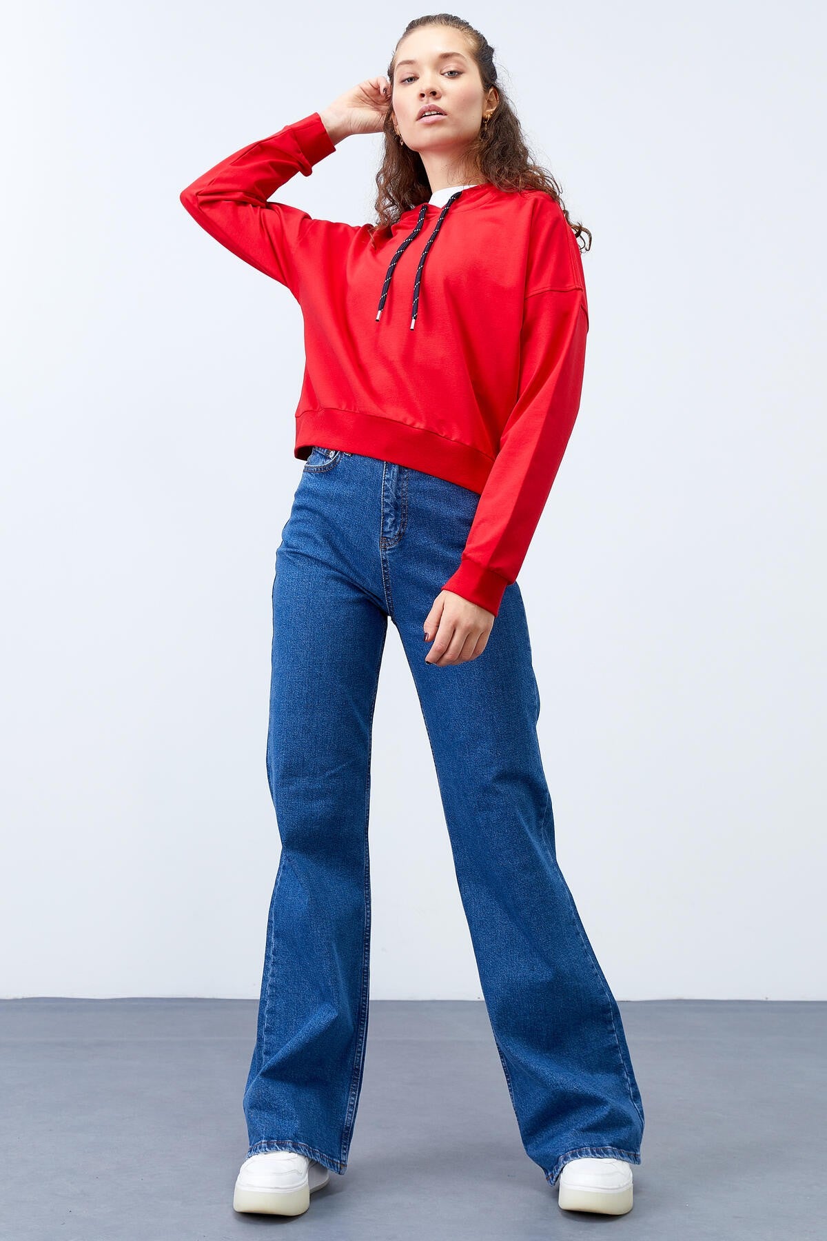 Red Long Sleeve Comfort Fit Hooded Women's Sweatshirt - 97115