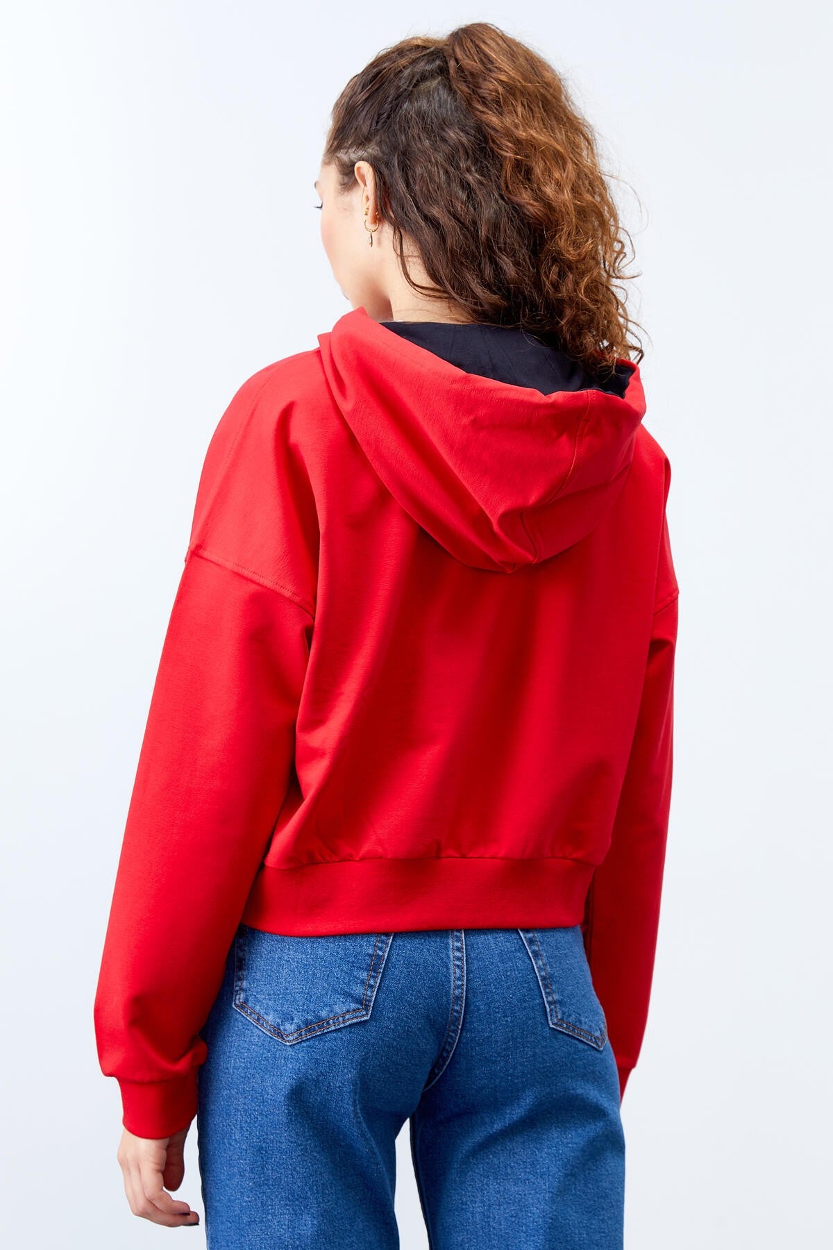 Red Long Sleeve Comfort Fit Hooded Women's Sweatshirt - 97115