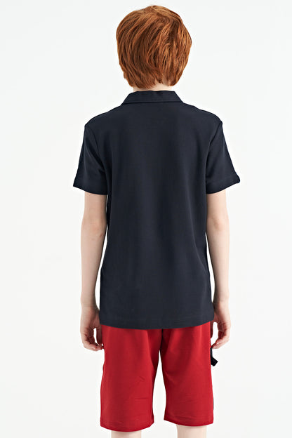 Red Side Pocket Detailed Embroidered Standard Fit Boys Shorts - 11142