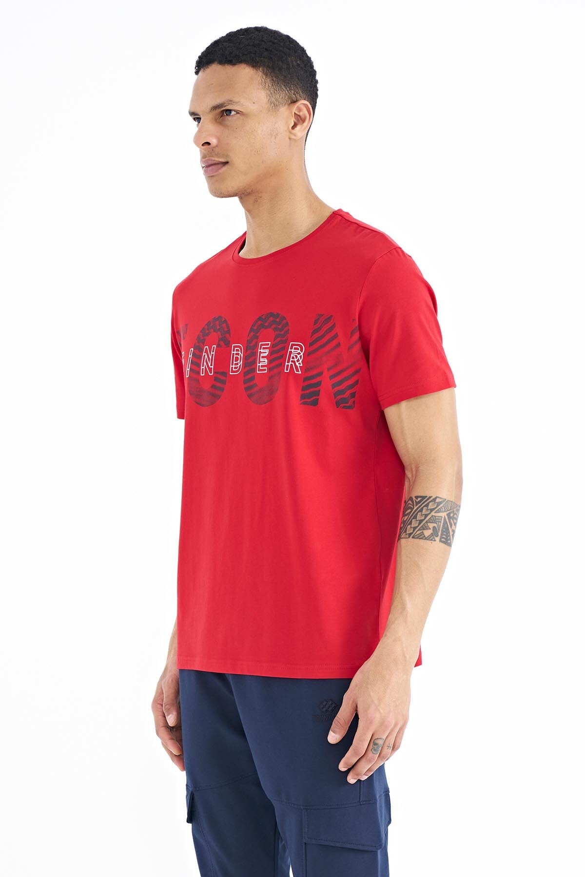 Red Print Detailed O Collar Standard Fit Men's T-Shirt - 88187
