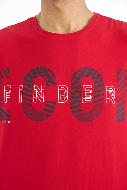 Red Print Detailed O Collar Standard Fit Men's T-Shirt - 88187