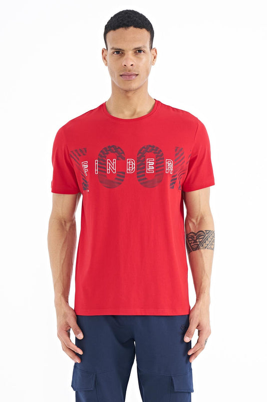 Red Print Detailed O Collar Standard Fit Men's T-Shirt - 88187