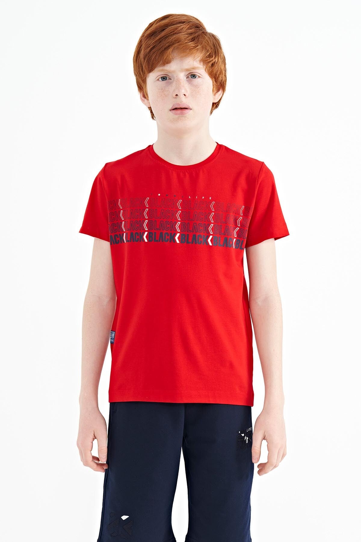 Red Print O Collar Standard Fit Boys T-Shirt - 11149
