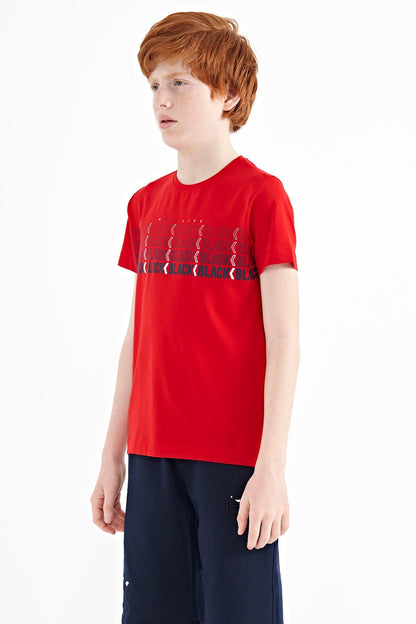 Red Print O Collar Standard Fit Boys T-Shirt - 11149