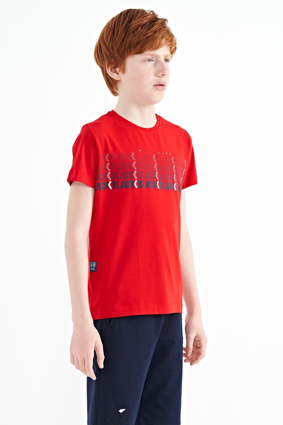 Red Print O Collar Standard Fit Boys T-Shirt - 11149