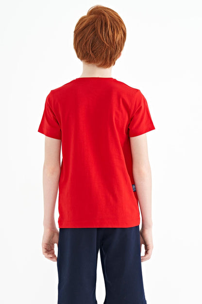 Red Print O Collar Standard Fit Boys T-Shirt - 11149