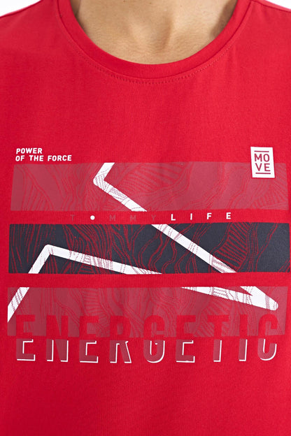 Red Print O Neck Standard Fit Men's T-shirt - 88201